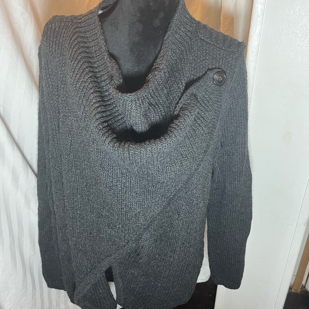 Lane Bryant Gray Wool Blend Knit Convertible Draped Cardigan Sweater 22/24